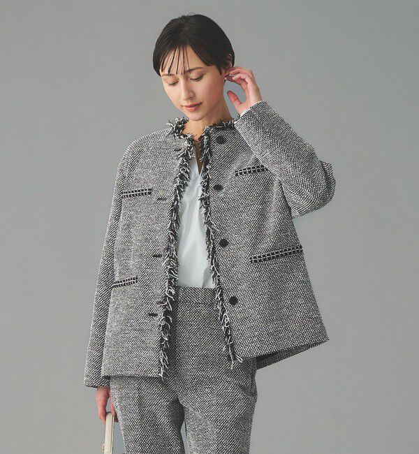 UNITED ARROWS「2トーン ツイードライク ノーカラー ジャケット」|ノーカラージャケット|