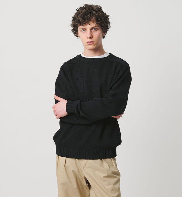 UNITED ARROWS「テープヤーン 天竺編み  クルーネック サマーニット」|ニット・セーター|BLACK