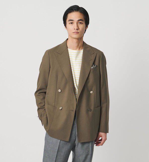 UNITED ARROWS「ウール モヘヤ 4ボタン ダブルブレストブレザー S‐MODEL」|テーラードジャケット|OLIVE