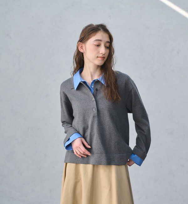 UNITED ARROWS「4WAY シャツコンビ ポロニット ‐ウォッシャブル‐」|ニット・セーター|DK.GRAY