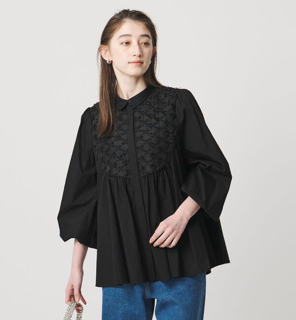 UNITED ARROWS「コンビ ギャザー ブラウス」|シャツ・ブラウス|BLACK