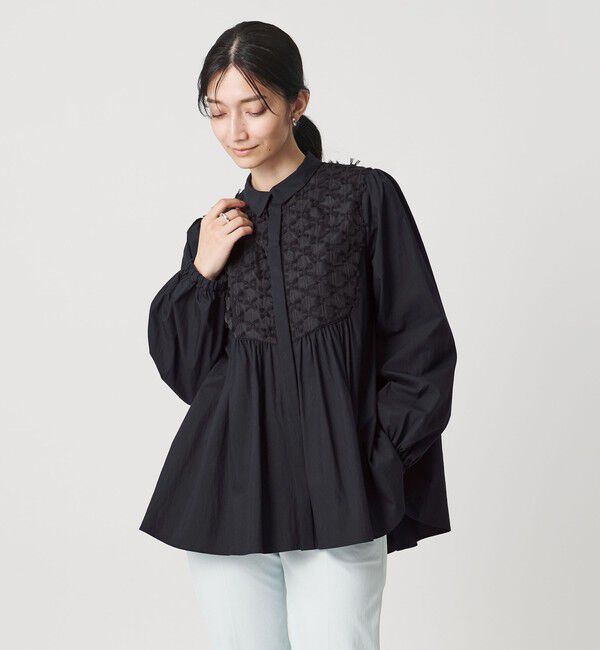 UNITED ARROWS「コンビ ギャザー ブラウス」|シャツ・ブラウス|NAVY