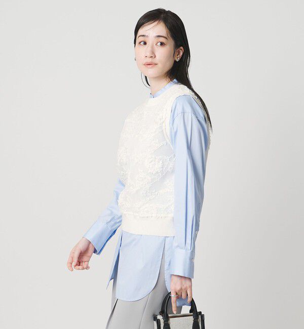 UNITED ARROWS「エンブロイダリーフラワー メッシュ ベスト」|ベスト・ジレ|OFF WHITE