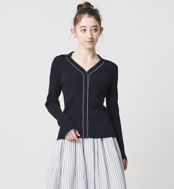 UNITED ARROWS「スキッパー リブカーディガン ‐ウォッシャブル‐」|カーディガン|NAVY