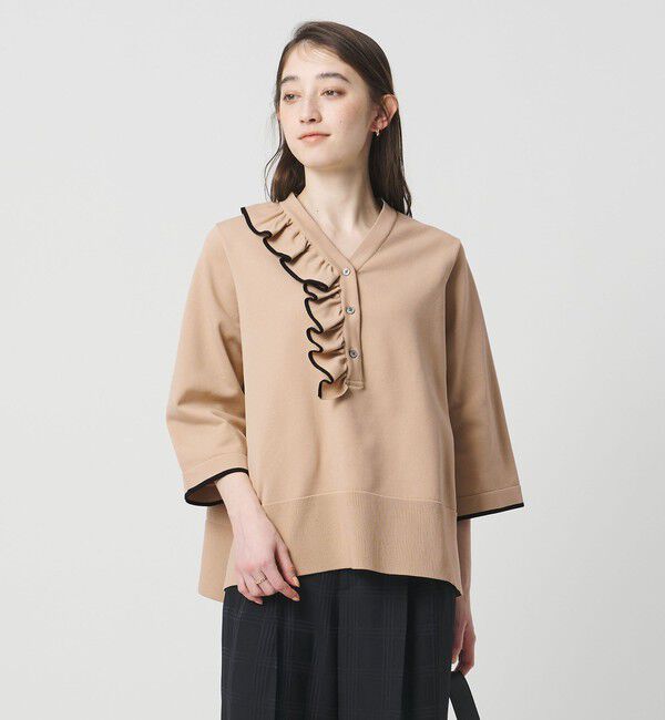 UNITED ARROWS「ミニマル Vネックフリル プルオーバー」|ニット・セーター|BEIGE