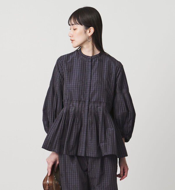 UNITED ARROWS「ギンガムチェック フラワー ジャガード ブラウス ‐ウォッシャブル‐」|シャツ・ブラウス|