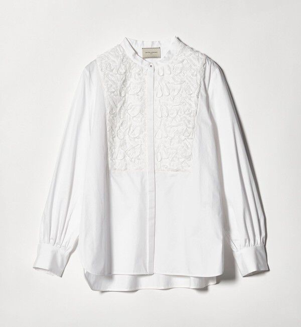 UNITED ARROWS「サテン エンブロイダリーフラワー シャツ ブラウス」|シャツ・ブラウス|WHITE