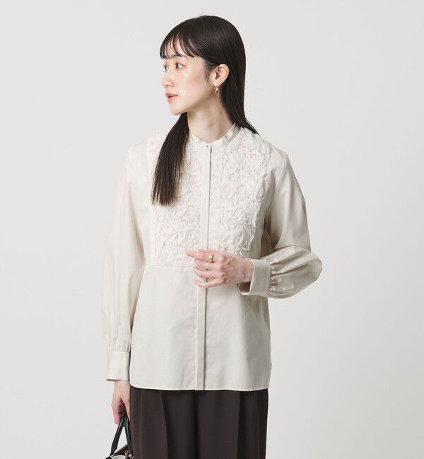 UNITED ARROWS「サテン エンブロイダリーフラワー シャツ ブラウス」|シャツ・ブラウス|