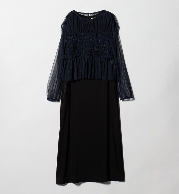 UNITED ARROWS「チュール サテン コンビ ワンピース」|ワンピース|BLACK