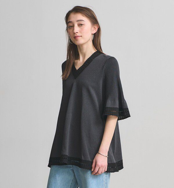 UNITED ARROWS「Vネック ニットチュニック 」|ニット・セーター|DK.GRAY