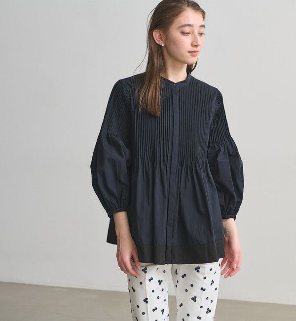 UNITED ARROWS「ピンタック バンドカラー ブラウス」|シャツ・ブラウス|NAVY