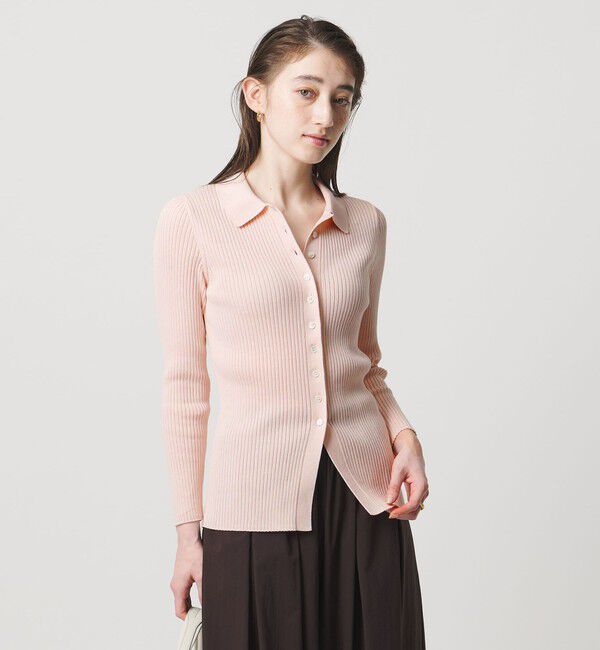 UNITED ARROWS「リブ ポロニット カーディガン ‐ウォッシャブル‐」|カーディガン|LT.PINK