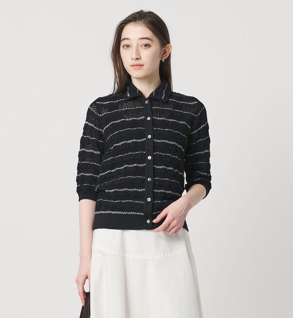 UNITED ARROWS「YTM ラメ ニットポロ カーディガン ‐ウォッシャブル‐」|カーディガン|BLACK