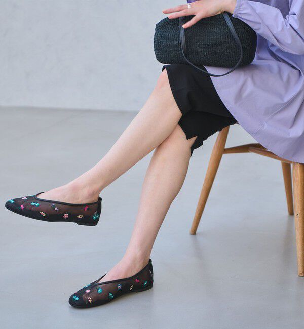 UNITED ARROWS「メッシュ フラワー フラットシューズ」|バレエシューズ|