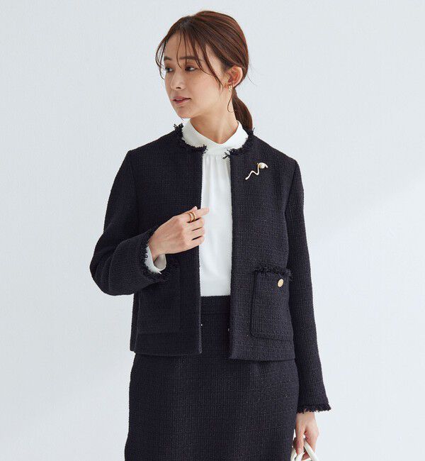 UNITED ARROWS green label relaxing「ツイードライク ノーカラー ジャケット」|ノーカラージャケット|