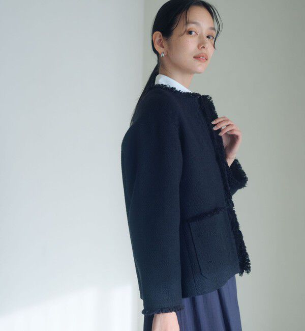 UNITED ARROWS green label relaxing「［size SHORTあり］ミックス ツイードライク ポケット ノーカラー ジャケット」|ノーカラージャケット|