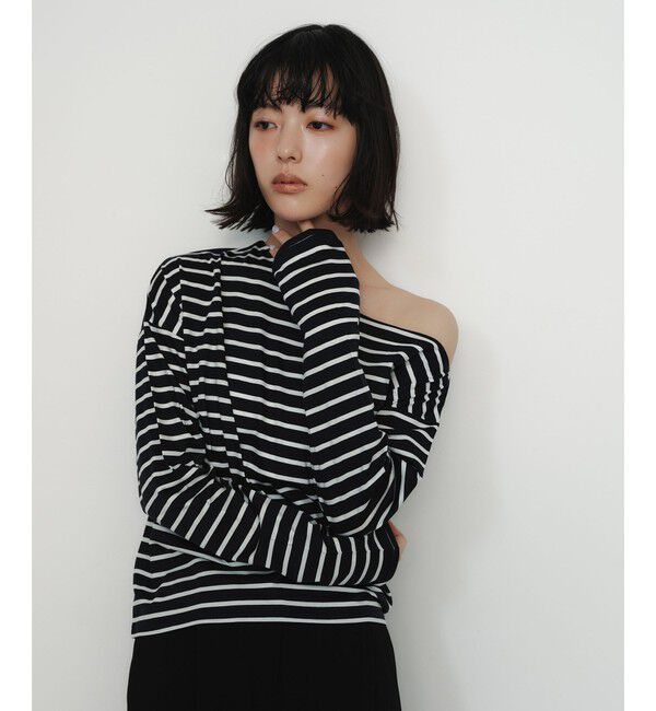 EMMEL REFINES「＜EMMEL REFINES＞EM アシンメトリー ボーダー ロンT」|Tシャツ・カットソー|NAVY