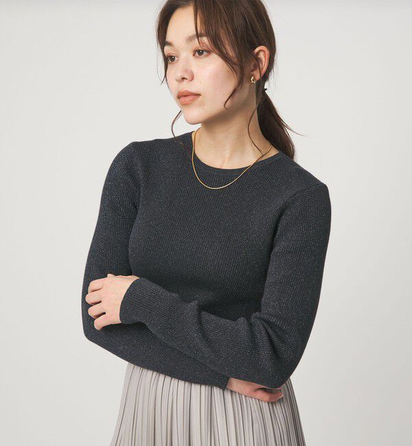 UNITED ARROWS green label relaxing「ラメ リブ クルーネック ニット プルオーバー」|ニット・セーター|