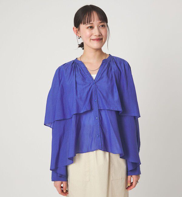 UNITED ARROWS green label relaxing「［size SHORTあり］ボイル レイヤー ギャザー ブラウス」|シャツ・ブラウス|