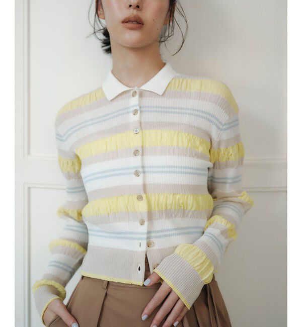 EMMEL REFINES「＜EMMEL REFINES＞EM HW マルチボーダー ニット」|ニット・セーター|YELLOW