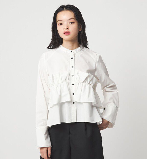 EMMEL REFINES「＜EMMEL REFINES＞EM バンドカラー フリルシャツ」|シャツ・ブラウス|WHITE