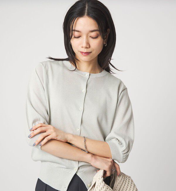 UNITED ARROWS green label relaxing「ラメ フォルム ハーフスリーブ ニット カーディガン ウォッシャブル」|カーディガン|LT.GRAY