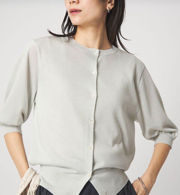 UNITED ARROWS green label relaxing「ラメ フォルム ハーフスリーブ ニット カーディガン ウォッシャブル」|カーディガン|