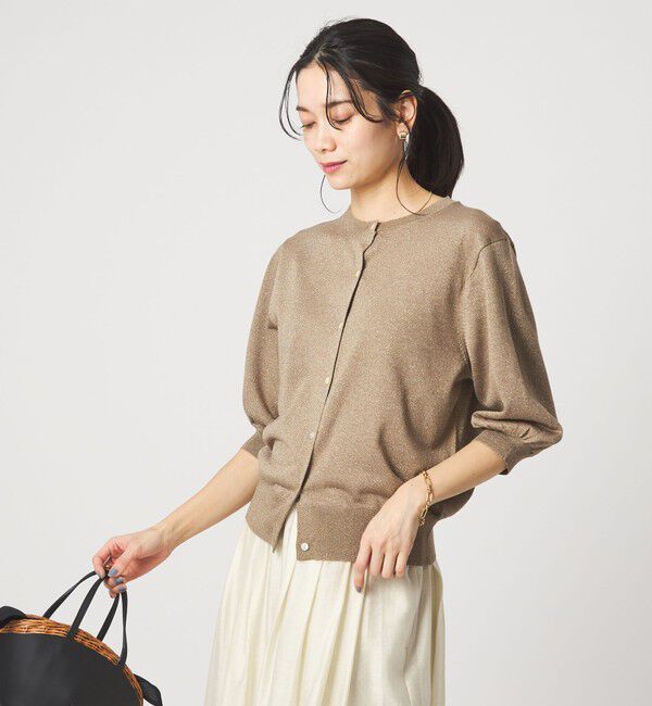 UNITED ARROWS green label relaxing「ラメ フォルム ハーフスリーブ ニット カーディガン ウォッシャブル」|カーディガン|