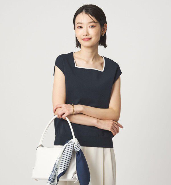 UNITED ARROWS green label relaxing「HIYOKE スクエアネック フレンチスリーブ ニット」|ニット・セーター|NAVY