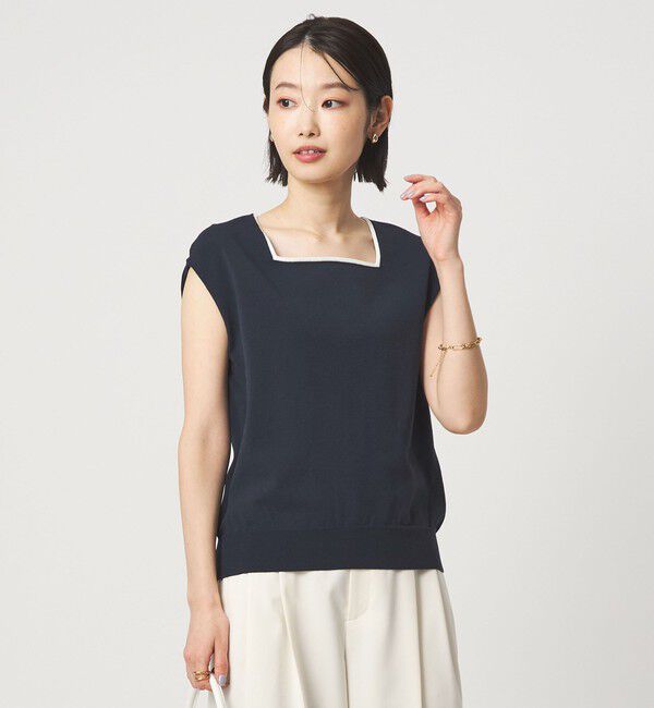 UNITED ARROWS green label relaxing「HIYOKE スクエアネック フレンチスリーブ ニット」|ニット・セーター|