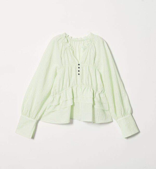 EMMEL REFINES「＜EMMEL REFINES＞EM フリルギャザー キーネック ブラウス」|シャツ・ブラウス|LIME