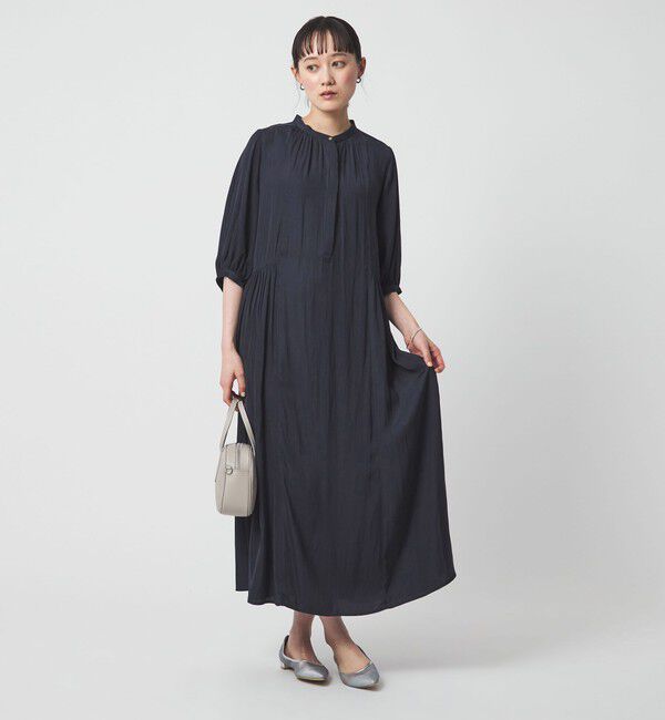 UNITED ARROWS green label relaxing「サテン ギャザー ショートスリーブ ワンピース 2」|ワンピース|NAVY