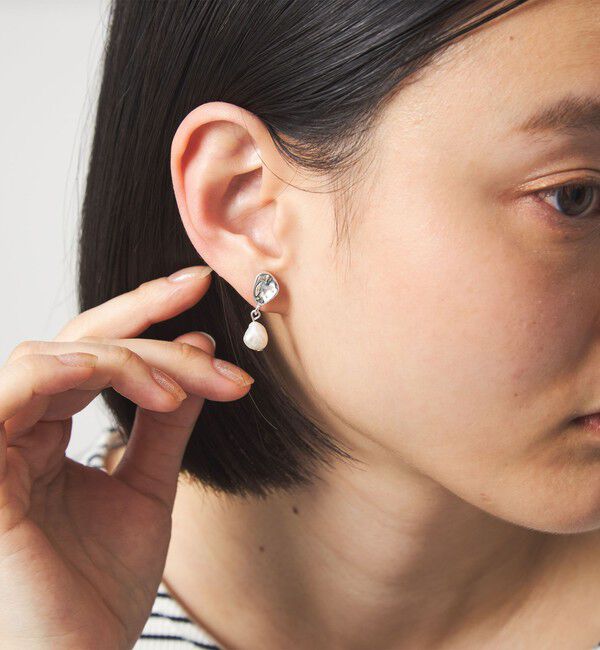 UNITED ARROWS green label relaxing「淡水パール＆プレート イヤリング」|イヤリング|SILVER
