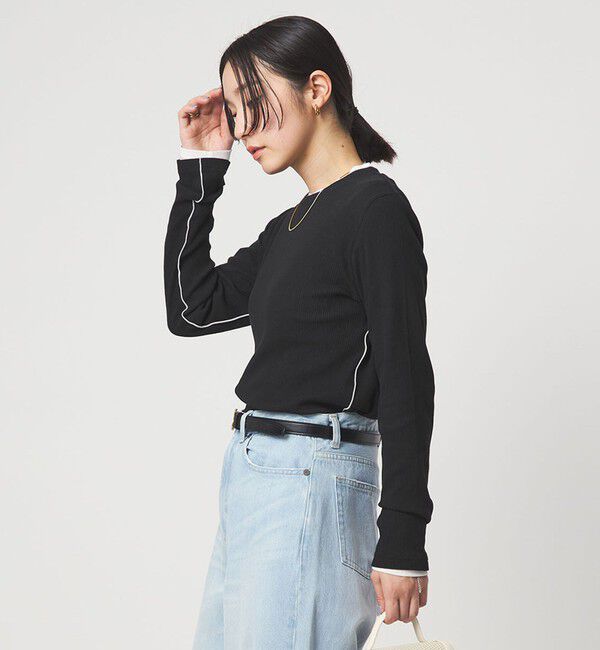 UNITED ARROWS green label relaxing「【WEB限定】＜at ease＞シアーテレコ ロングスリーブ カットソー」|Tシャツ・カットソー|BLACK