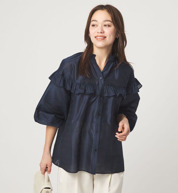 UNITED ARROWS green label relaxing「カールマイヤー ヨーク フリル ブラウス マシンウォッシャブル 通気性」|シャツ・ブラウス|NAVY
