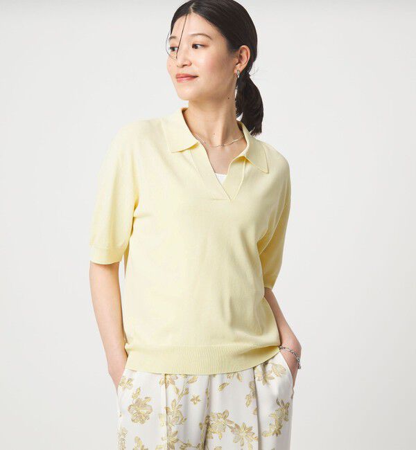 UNITED ARROWS green label relaxing「【WEB限定】＜at ease＞エリツキ スキッパー ニット 接触冷感 UVカット 遮熱」|ニット・セーター|