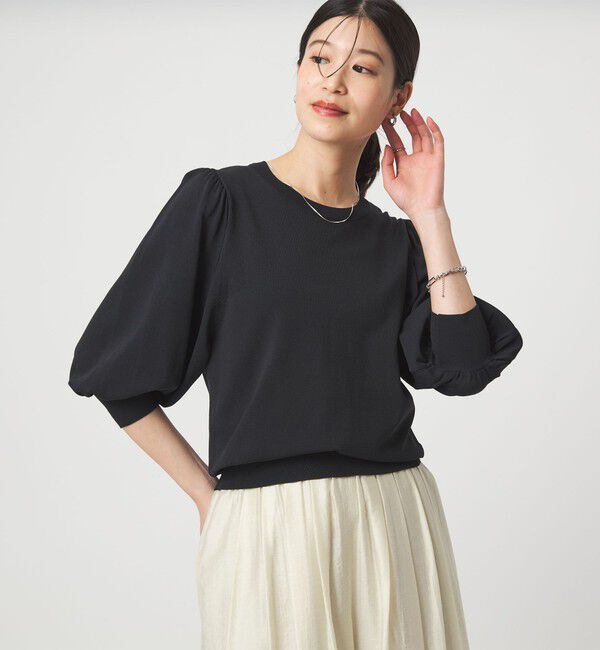 UNITED ARROWS green label relaxing「【WEB限定】＜at ease＞袖ボリューム ニット ウォッシャブル 接触冷感 UVカット 遮熱」|ニット・セーター|BLACK