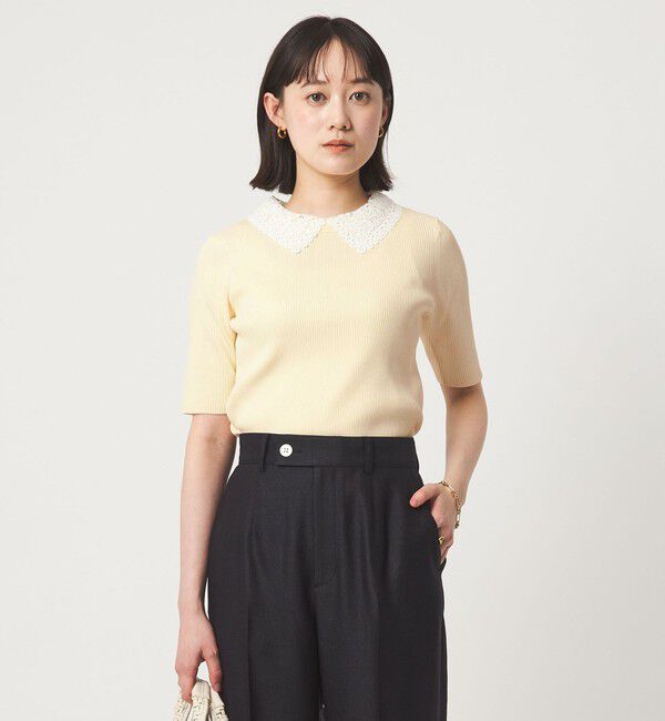 UNITED ARROWS green label relaxing「リブ エリレース 2WAY 5分袖 ニット プルオーバー」|ニット・セーター|