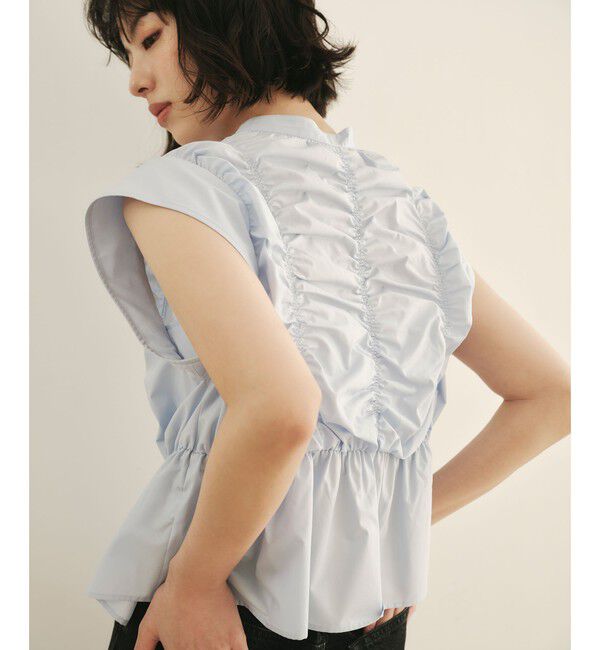 EMMEL REFINES「＜EMMEL REFINES＞EM シャーリング フレア ブラウス」|シャツ・ブラウス|LT.BLUE
