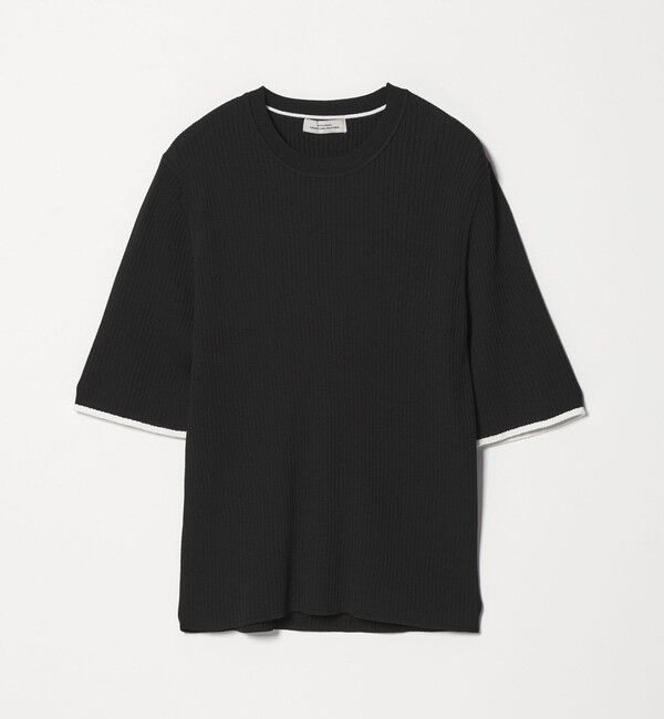 UNITED ARROWS green label relaxing「【WEB限定】＜at ease＞ソデサキ バイカラー 5分袖 プルオーバー ニット」|ニット・セーター|BLACK