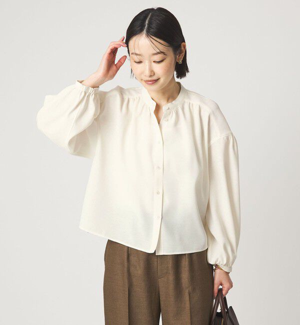 UNITED ARROWS green label relaxing「袖ボリューム ギャザー ブラウス マシンウォッシャブル 通気性」|シャツ・ブラウス|OFF WHITE