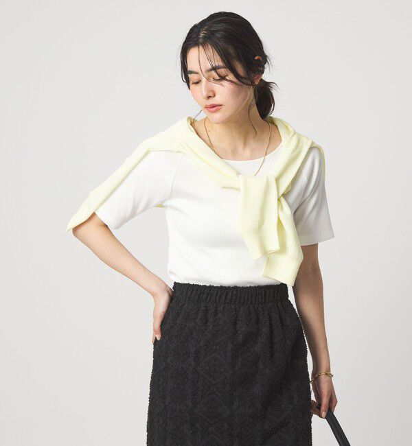 UNITED ARROWS green label relaxing「ブライトリブ ボートネック 5分袖 プルオーバー カットソー」|Tシャツ・カットソー|