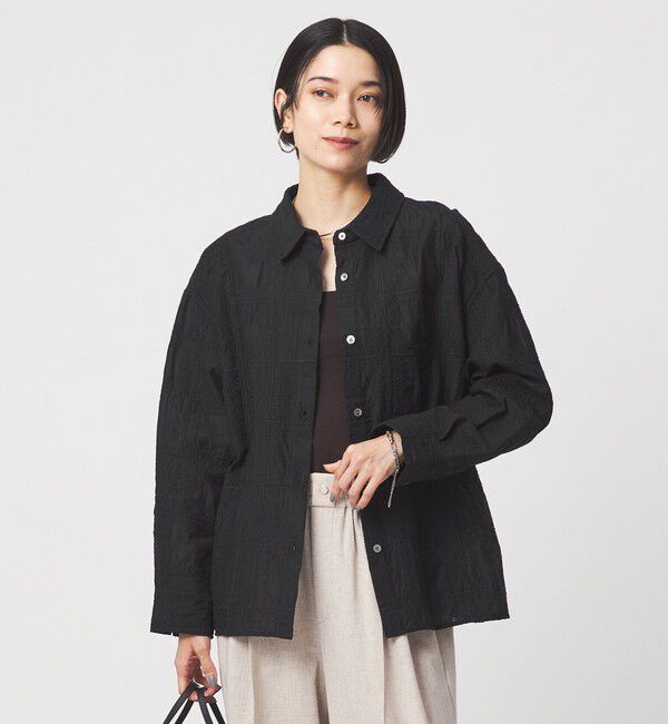 UNITED ARROWS green label relaxing「シアー クロス ステッチ シャツ」|シャツ・ブラウス|BLACK