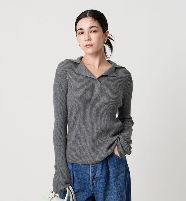 BEAUTY&YOUTH UNITED ARROWS「コットンリブ オープンカラーニット ウォッシャブル」|ニット・セーター|