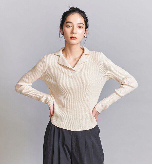 BEAUTY&YOUTH UNITED ARROWS「コットンリブ オープンカラーニット ウォッシャブル」|ニット・セーター|