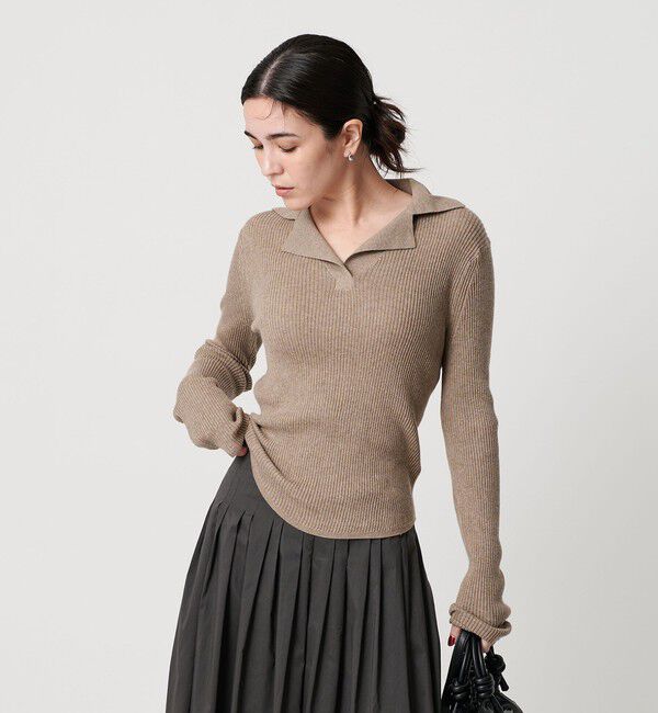 BEAUTY&YOUTH UNITED ARROWS「コットンリブ オープンカラーニット ウォッシャブル」|ニット・セーター|MOCA