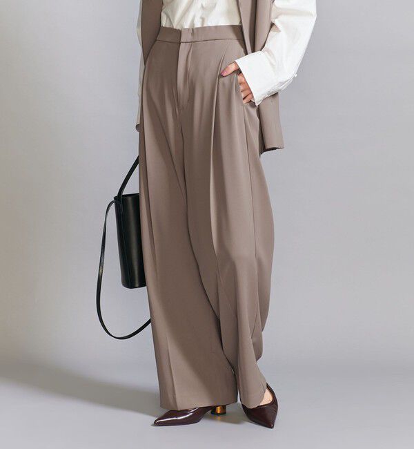 BEAUTY&YOUTH UNITED ARROWS「【WEB限定 Wardrobe DAILY MINIMAL】ダブルクロス タックワイドストレートパンツ ウォッシャブル」|スラックス|