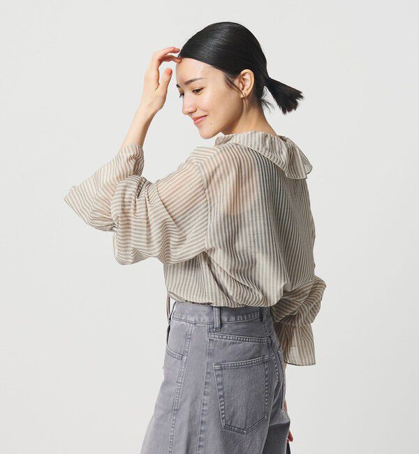 BEAUTY&YOUTH UNITED ARROWS「ストライプ ラッフル スキッパーブラウス ウォッシャブル」|シャツ・ブラウス|BEIGE