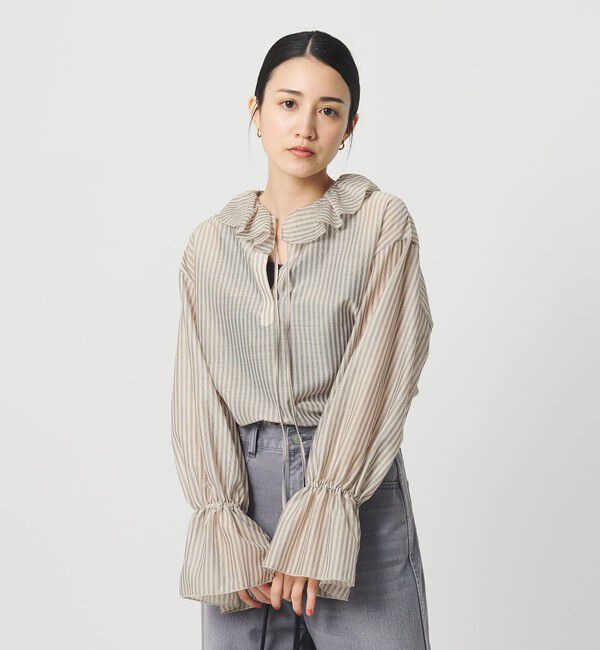 BEAUTY&YOUTH UNITED ARROWS「ストライプ ラッフル スキッパーブラウス ウォッシャブル」|シャツ・ブラウス|