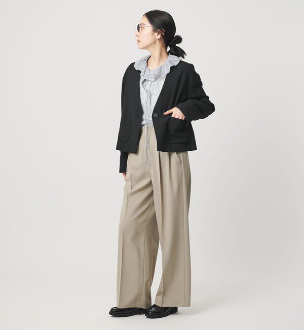 BEAUTY&YOUTH UNITED ARROWS「ストライプ ラッフル スキッパーブラウス ウォッシャブル」|シャツ・ブラウス|